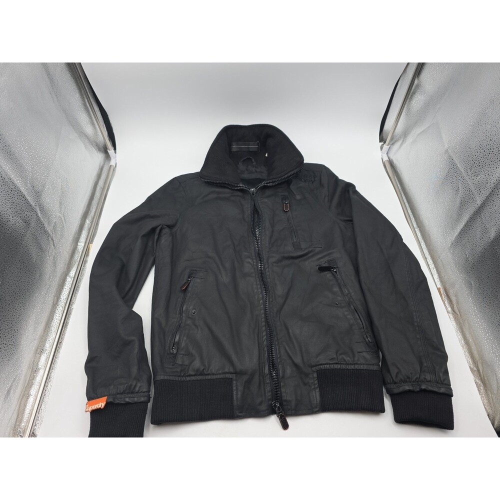 Superdry JPN Jacket Size S Small Black Double Black Label Zip Coat
